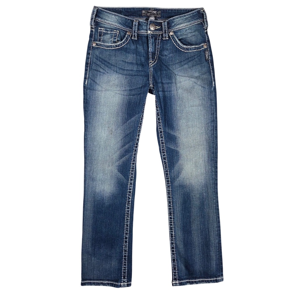 Silver Jeans Co Natsuki Capri Blue Denim Pants W28 Medium Wash Contrast Stitch